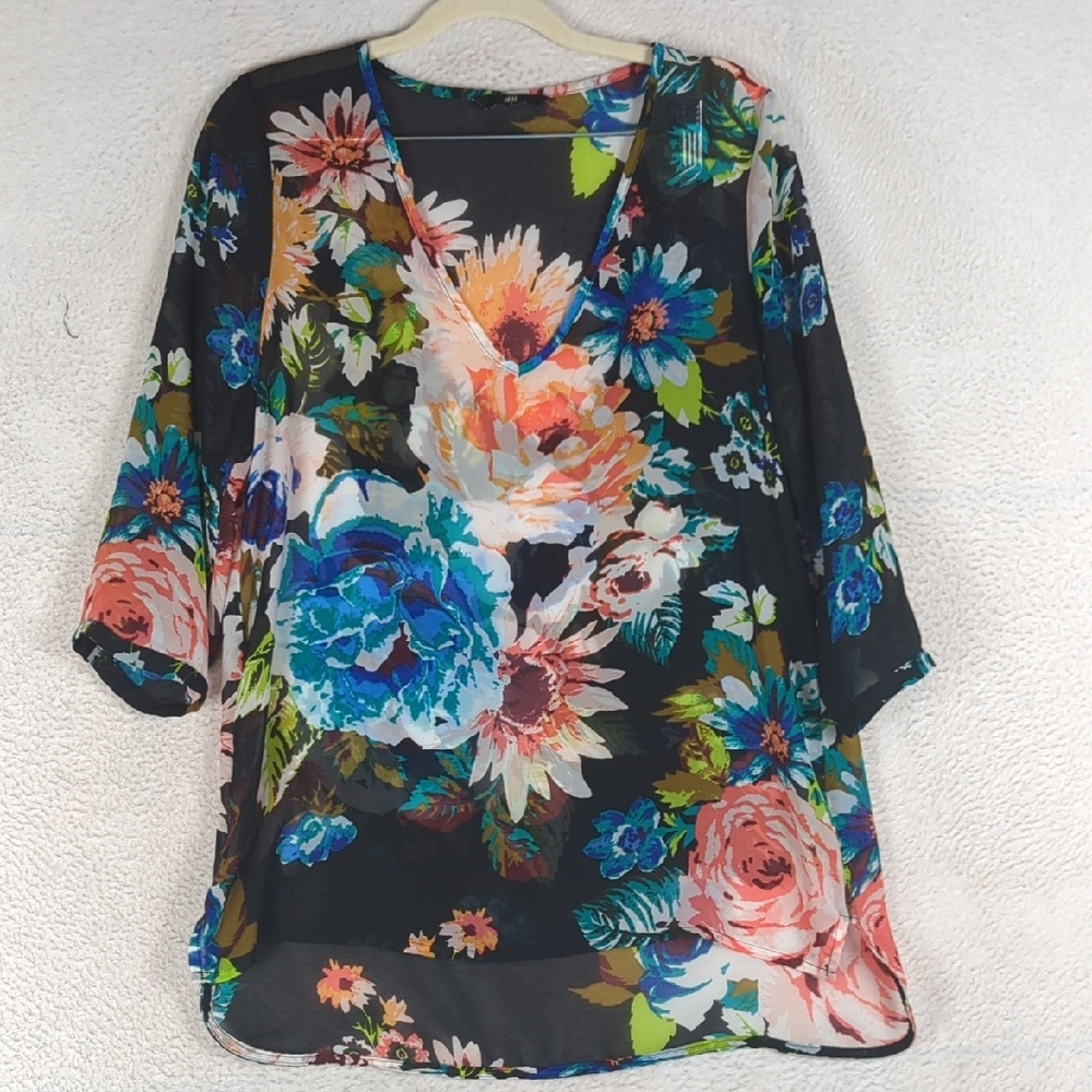 H&M Women's Sheer Floral Colorful Blouse Size M